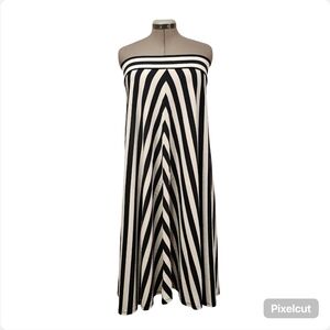 Ruby Rd. black and white stripe stretch knit summer midi dress or maxi skirt L